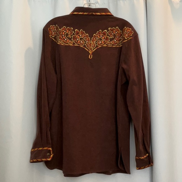 NWT Bob Mackie Wearable Art Embroidered Brown Long Sleeve Shirt Women Size L - Picture 10 of 10
